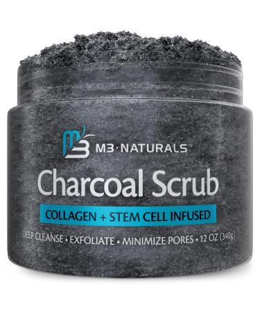 M3 Naturals Charcoal Exfoliating Body Scrub Polish with Collagen & Stem Cell Gentle Body Exfoliator Face Scrub Bump Eraser Booty Scrub Best Shower Scrub Skin Exfoliant for Men & Women Polish Charcoal (1 Pack)