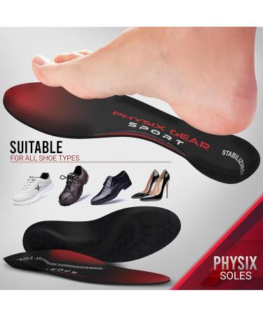 Physix Gear Sport Arch Support Insoles (Full Length) - Plantar Fasciitis Relief for Men & Women - Red/Black - UK Size L 9 1/2-11 | 10-11 1/2 - 1 Pair - Buy Online on SooperMarket.com