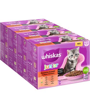 Whiskas Junior Katznassfuck classic selection in sauce 48 portion bags 12x85g (4 -pack) - high -quality cat food wet for adolescents from 2 to 12 months Classic selection 4.08 kg (1 Pack)