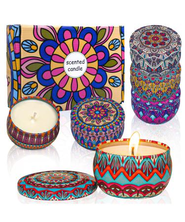 Aromatherapy gift set with fragrance candles: 6-pack rose lavender vanilla freesie lemon gardenie natural soy wax candle for the trip fragrance relaxing stress relief at home gift for women