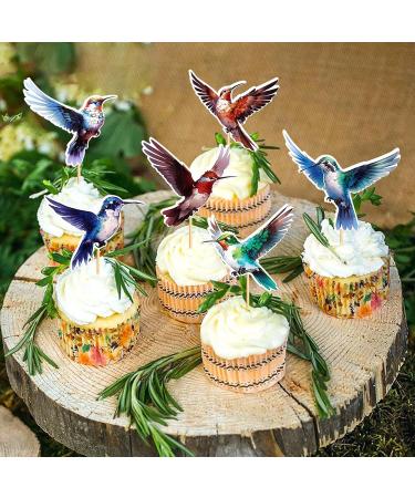Cyodoos 24pcs Hummingbird Cupcake Topper Green Flying Bird Nature Theme Decor Supplies Baby Shower Boys Girls Happy Birthday Party Decorations Supplies - Buy Online on SooperMarket.com