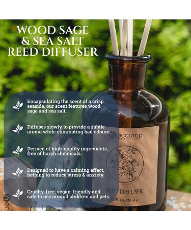 Ecodrop Wood Sage & Sea Salt Diffuser - 100ml | Fresh & Salty Aromatherapy Fragrance in Glass Bottle | Home & Office Spa Gift - Buy Online on SooperMarket.com