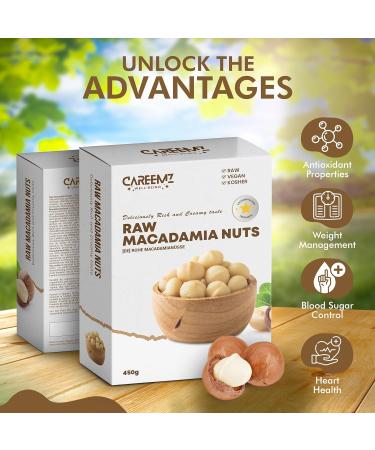 CAREEMZ Raw Macadamia Nuts (Unflavoured) - Malawi's Finest Gourmet Snack, Nutritious, Keto Friendly, Vacuum Sealed for Freshness - 450g - Buy Online on SooperMarket.com