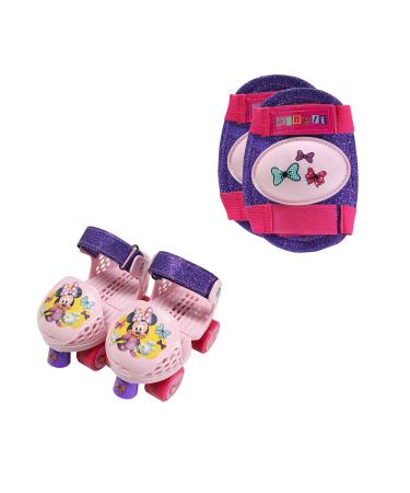 PlayWheels Adjustable Minnie Mouse Children's Roller Skates and Knee Pads Set, Junior Size 6-12