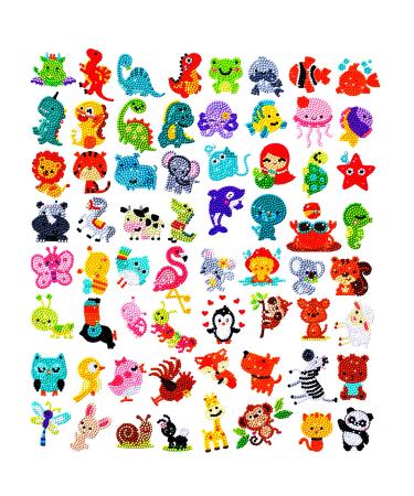sinceroduct 64 PCS 5D DIY Diamond Painting Stickers Kits for Kids and Adult Beginners  Stick - Shaped Paint Marked with Diamonds by Numbers  More Cute Animals  Dinosaurs  Kids Gift