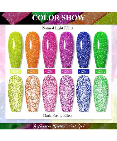 MEET ACROSS Neon Reflective Glitter Gel Nail Polish Set - Shimmery Sparkly Gel Art Varnish Kit for DIY Manicure - Soak Off LED Lamp Included - Buy Online on SooperMarket.com