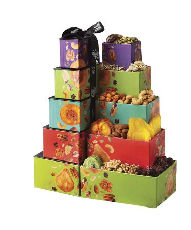 Dried Fruits & Nuts Tower Gift Basket - 5 Tier Gourmet Platter, Healthy Kosher Snack Box for Birthday & Anniversary - Care Package for Men, Women, Adults | Oh! Nuts - Buy Online on SooperMarket.com