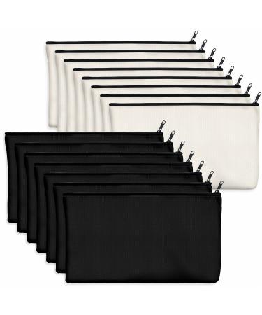 15 Pack Blank Cotton Canvas DIY Craft Zipper Bags Pouches Pencil Case for Makeup Cosmetic Toiletry Stationary Storage (Beige & Black 8.3 x 4.7 ) 15 Pack/8.3 x 4.7 White+Black