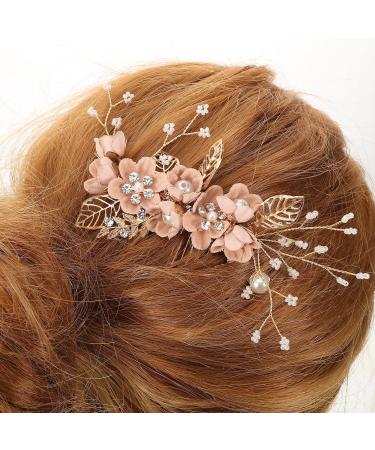STOBOK Pack of 4 Vintage Gold Flower Pearl Hair Comb Crystal Hairpins Bridal Headpieces Wedding Hair Accessories for Women - Pink Flower - Buy Online on SooperMarket.com