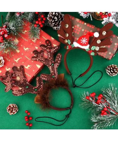 Pedgot 3 Pack Christmas Pet Headwear Xmas Hair Loop Brown Reindeer Antlers Headband Christmas Pet Costume Hair Accessory for Dogs - Buy Online on SooperMarket.com
