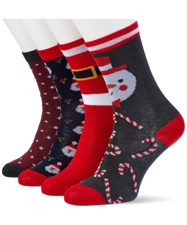 ONLY Women's Socks One Size Urban Red/Pattern:4-PACK XMAS