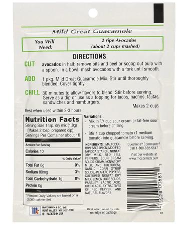 Produce Partners Guacamole Mix Mild 1-oz (Pack of 6) - Delicious and Easy Guacamole Mix - Buy Online on SooperMarket.com