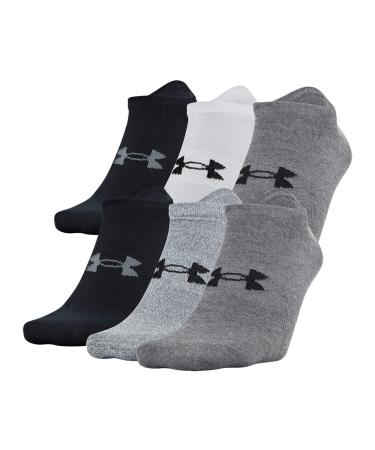 Under Armour Adult Essential Lite No Show Socks, 6-Pairs Gray Assorted Large