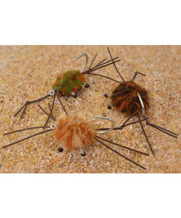 3 Pack | Camo Crab Saltwater Fishing Fly | Permit, Bonefish, Tarpon, Redfish | Mustad Duratin Hook #2 Assortment #4