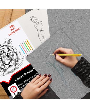 Raimarket 112 Pcs Black Carbon Paper for Tracing On Fabric, Wood, and Sewing - Includes 5 Tracing Paper for Sewing Patterns, Pencil, Lead Box, Stylus - A4 Size Graphite Transfer Paper - Buy Online on SooperMarket.com