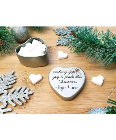 Personalised Mini Heart Shaped Tin Wishing Joy & Peace this Christmas Xmas Card Alternative Gift Filled with Mini Mints - Buy Online on SooperMarket.com