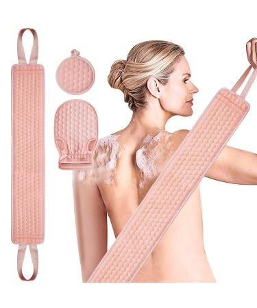 Suntee Exfoliating Back Scrubber& Exfoliating Sponge Pad Set for Shower Bath Shower Scrubber for Women Luffa Scrubber to Deep Clean Relax Your Body (32.5 inch Length 3.5 inch Width)