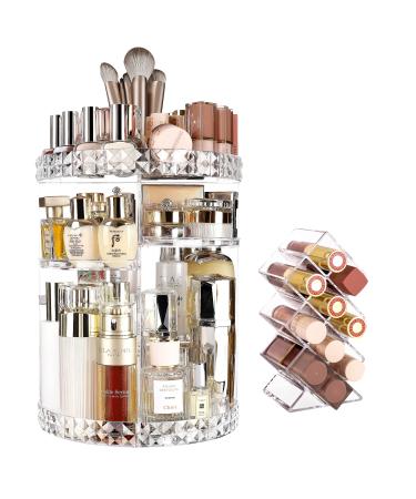 Rotating Makeup Organizer - ZQQZAN Clear Makeup Organizer with Lipstick Organizer, Large Capacity Makeup Organizer for Vanity 360 Spinning Perfume Organizer, 6-Layer Adjustable Makeup Organizers Clear Makeup Organizer + Li…