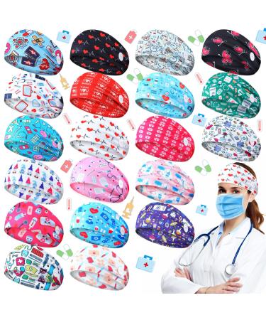 20 Pcs Nurse Headbands with Button for Nurses Doctors Women Athletic Non Slip Elastic Stretch Hair Bands for Mask Ear Protection Wide Head Wraps Accessories for Men Girls Workout Yoga Running (Nurse)