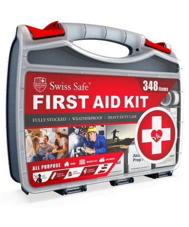 Swiss Safe 2-in-1 Hardcase First Aid Kit (348 Piece) + Bonus Mini Kit (32 Piece), Survival Preparedness for 50 People
