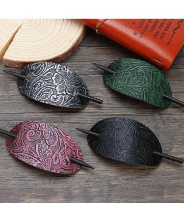 6-Piece Leather Hair Barrette Set for Women | Hair Accessories with Stick | Hair Clip Ponytail Pin for Long Hair - Buy Online on SooperMarket.com