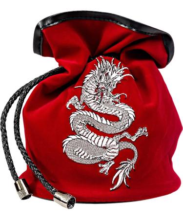 Large Dice Bag with 7 Sets | Dragon DND Dice Bag & 49 Polyhedral Dice | Red Bag with Pockets - Buy Online on SooperMarket.com