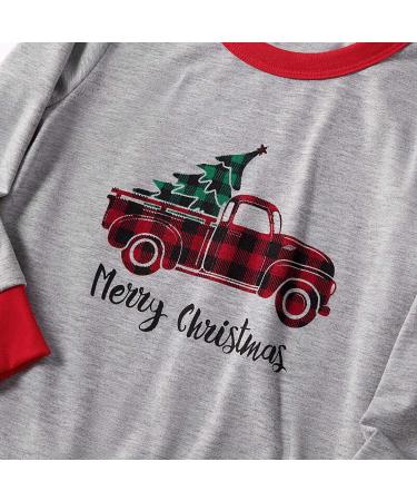 IFFEI Christmas Family Matching Pajamas Set | Xmas Letter Print Tops Plaid Pants Sleepwear | Women Men Kids Baby Pet | Grey/Truck - Buy Online on SooperMarket.com