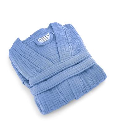 FOR SUSTAINABLE LIFE Muslin Unisex Bathrobe Turkish 100% Cotton Soft Absorbent Natural Garment Wash S-M Sky Blue