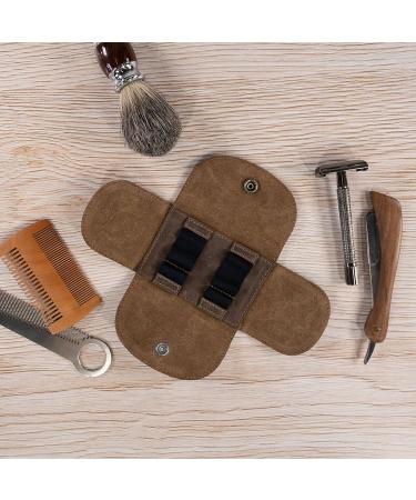 Handmade Leather Razor Case - Bourbon Brown Razor Accessories | Classic Grooming Kit (4.92x2.9x0.79 in) - Buy Online on SooperMarket.com