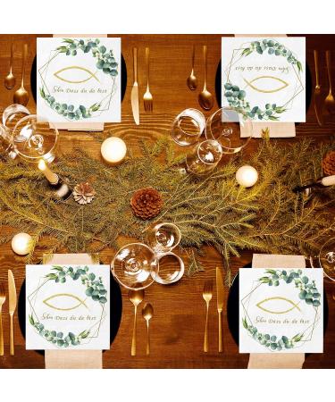 20 Vintage Disposable Fish Eucalyptus Green Napkins for Baby Party & Communion | Ideal Table Decoration | 3-Ply Quality - Buy Online on SooperMarket.com