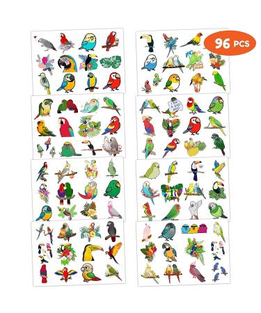 Parrot Bird Temporary Tattoo Stickers - Tropical Themed Birthday Party Decorations for Kids - 96PCS Set - Classroom Prizes & Gifts - Buy Online on SooperMarket.com