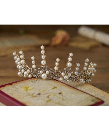 SWEETV Vintage Pearl Tiara | Bronze Queen Crown for Women | Royal Wedding Tiaras and Crowns | Jeweled Birthday Quinceanera Pageant Prom Headpiece - Valerie - Buy Online on SooperMarket.com