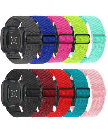 ShuYo Nylon Watch Bands Compatible with Fitbit Sense & Versa 3, Soft Pattern Replacement Band for Women Men Compatible with Fitbit Sense/Versa 3 Smart Watch(10 Pack) Wine+Blue+Malachite green+Red+Water orchid+Pink+Fluoresc…