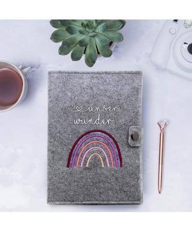 Cozy Raccoon Mutterpass Cover - Pink Felt Rainbow Design | Made in Germany | Perfect Gift for Expecting Mothers with Pockets for Insurance Card & Ultrasound Images - Buy Online on SooperMarket.com