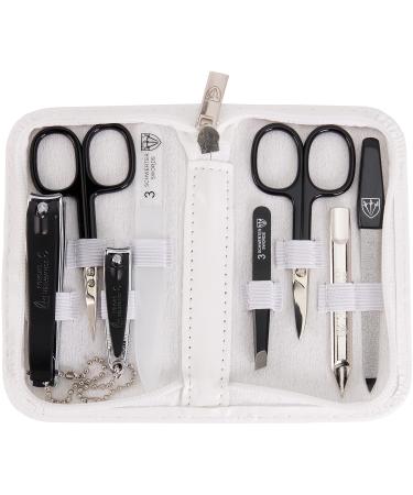3 Swords Germany - brand quality 8 piece manicure pedicure grooming kit with glass nail file (506) WHITE - TOOLS BLACK LAQUERED