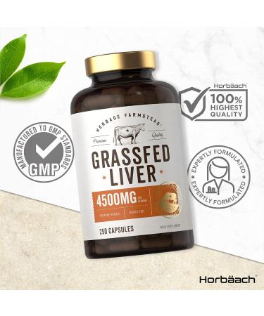 Grass Fed Beef Liver Capsules - 250 Count | Desiccated & Preservative-Free | Pasture Raised | Herbage Farmstead - Buy Online on SooperMarket.com