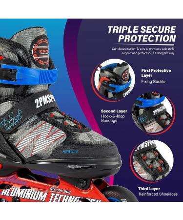 2PM SPORTS Adjustable Kids Inline Skate | Red & Black Roller Blades for Boys and Girls | Beginner Skates | Large-Youth (4Y-7Y US) - Buy Online on SooperMarket.com
