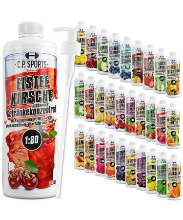 C.P.Sports beverage syrup for mineral drink i syrup sugar-free for vital drink iced cherry with vitamins i beverage concentrate for mixing with water for sports drink i 1 liter + pump dispenser stee cherry 1 l (1 Pack)