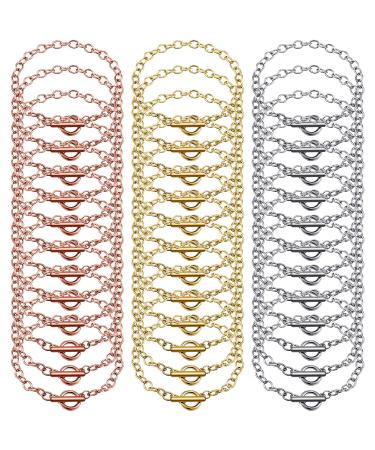 24 Pieces Bracelet Chains with OT Toggle Clasp Alloy Bracelet Link Chains DIY Jewelry Making Bracelets Chains for Women DIY Jewelry Crafts Supplies (Gold, Silver and Rose Gold)