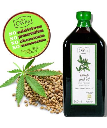 Ol Vita: Cold Pressed Hemp Seed Oil Raw Unrefined NO Additives Pure and Natural Supplement 500ml - Buy Online on SooperMarket.com