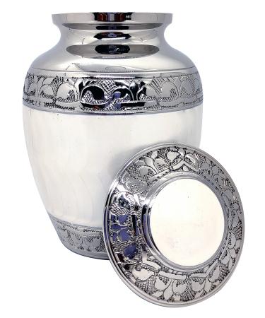 Akanksha Arts Small 6 x 4 inch Brass Cremation Urn Memorial Container - 650 ml White. Rare Handicraft with bag