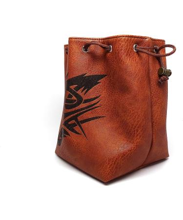 Brown Leather Lite Large Dice Bag with Wolf Design - Holds 400 16mm Polyhedral Dice - Stands Up, Faux Leather Exterior, Lined Interior - Buy Online on SooperMarket.com