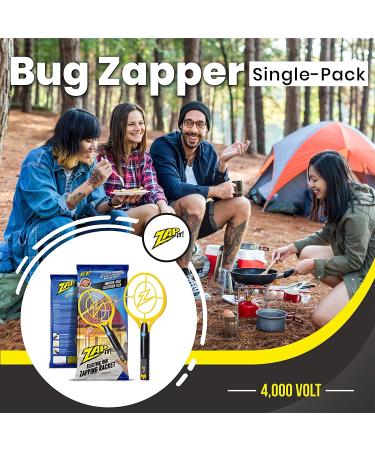 ZAP IT Rechargeable Bug Zapper Racket - 4000 Volt with Blue Light Attractant - USB Charging Cable - Medium Yellow - Buy Online on SooperMarket.com