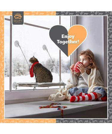 Selify Cat Window Perch - Extra Large & Sturdy, Free Fleece Blanket & Toy, Holds Two Large Cats, Easy to Assemble - Buy Online on SooperMarket.com