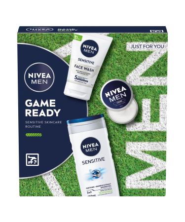 NIVEA MEN Game Ready Gift Set (3 Products) Men's Skincare Gift Set with Shower Gel Face Wash and Moisturising Creme Perfect as Christmas or Birthday Gift