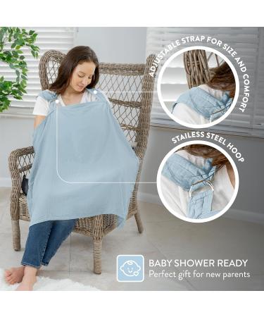 Comfy Cubs Muslin Nursing Cover - Soft & Breathable Cotton Breastfeeding Apron with Rigid Hoop - Sky Blue - Buy Online on SooperMarket.com