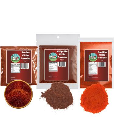Chile Powder Trio. Ancho Powder Chipotle Powder Guajillo Powder. (3 pack) 12 oz / 340 g Total.