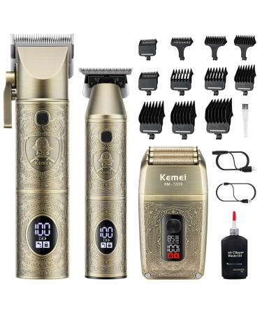 Kemei Professional Hair Clippers for Men Beard Trimmer Electric Shaver for Men 3 in 1 Barber Clipper Kit LCD Display Gift Sets for Men