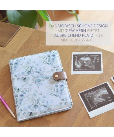Love My Baby Mother Pass Cover | Document Bag for German Mother Pass | U-Booklet Organizer with Magnetic Lock & 7 Subjects | Eucalyptus (White-Mint) - Buy Online on SooperMarket.com