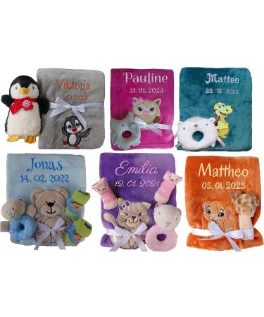 Wuff-Dogsworld Personalized Baby Blanket | Custom Name Embroidery & Gift Set - Baby Rattle or Socks for Baptism & Birth (Boy/Girl) - Buy Online on SooperMarket.com